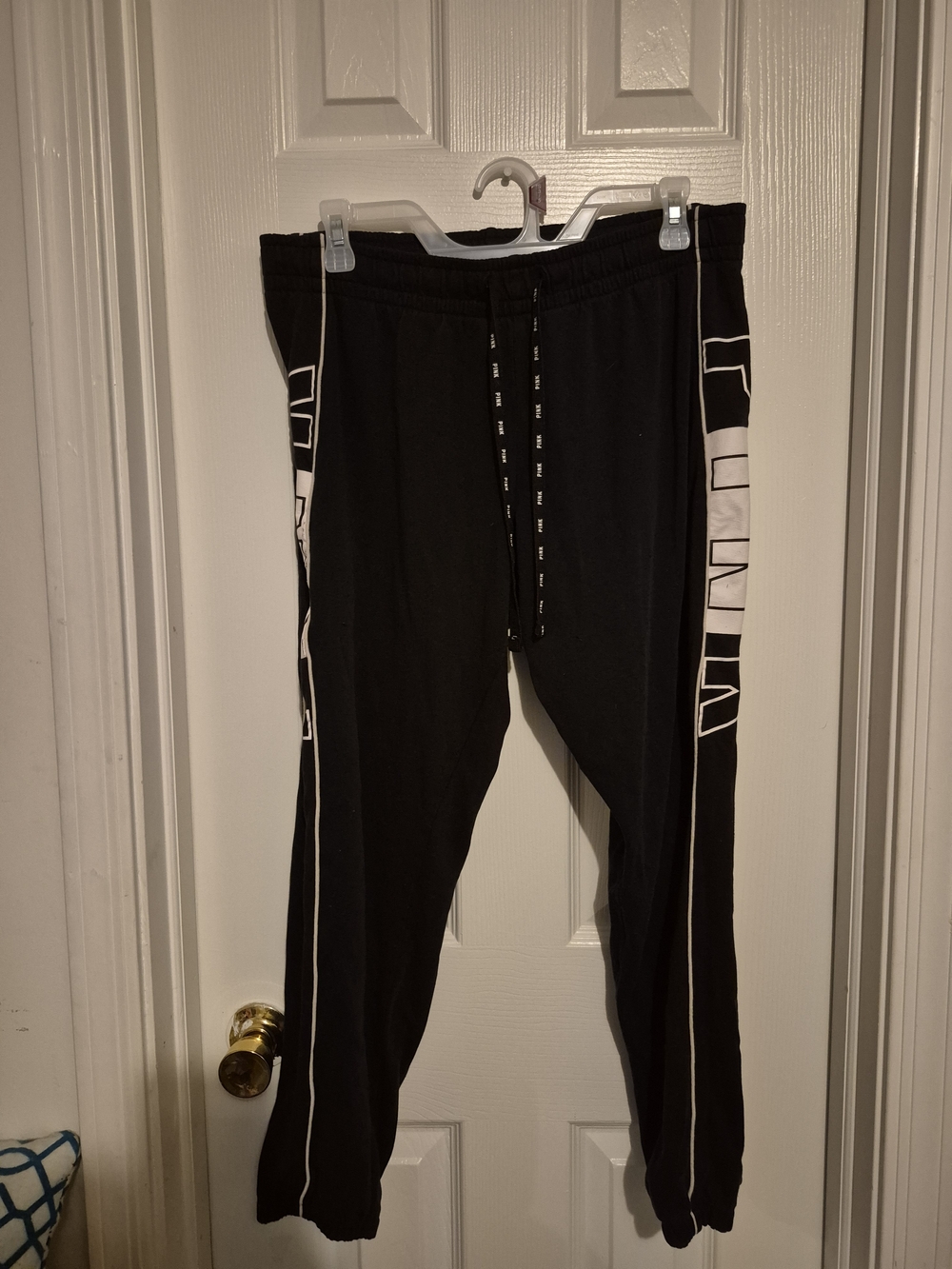 PINK Victoria's Secret Black Jogger Pants with White Side Panels